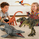 6 Pcs Big Dinosaur Toys Set,Realistic-Looking Dino T-Rex Carnotaurus,Blue Velociraptor, Mosasaurus Toy for Boys Girls Children Kids 3-12 Years Old, Idea Brithday Christmas Gifts.