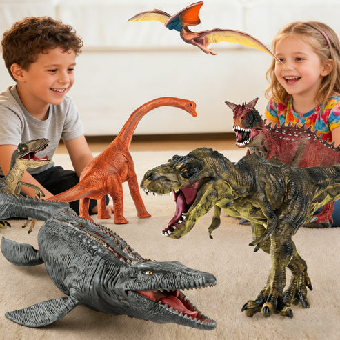 6 Pcs Big Dinosaur Toys Set,Realistic-Looking Dino T-Rex Carnotaurus,Blue Velociraptor, Mosasaurus Toy for Boys Girls Children Kids 3-12 Years Old, Idea Brithday Christmas Gifts.