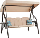 3-Seat Outdoor Porch Swing with Stand, Patio Swing with Canopy, 2 in 1 Porch Swing Bed & Patio Swing Chair for Adult w/Extra Pillows and Cup Holder for Yard