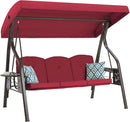 3-Seat Outdoor Porch Swing with Stand, Patio Swing with Canopy, 2 in 1 Porch Swing Bed & Patio Swing Chair for Adult w/Extra Pillows and Cup Holder for Yard