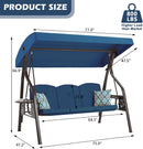 3-Seat Outdoor Porch Swing with Stand, Patio Swing with Canopy, 2 in 1 Porch Swing Bed & Patio Swing Chair for Adult w/Extra Pillows and Cup Holder for Yard