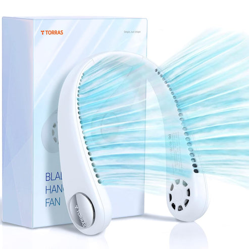 TORRAS L2 Series Portable Neck Fan, Hands Free Wearable Bladeless Fan, Ultra Light Rechargeable Mini USB Fan for Travel/ Home/ Office, 3 Speeds,Refurbished.