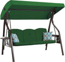 3-Seat Outdoor Porch Swing with Stand, Patio Swing with Canopy, 2 in 1 Porch Swing Bed & Patio Swing Chair for Adult w/Extra Pillows and Cup Holder for Yard