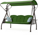 800LBS Patio Swing with Canopy 3 Seat Outdoor Porch Swing with Stand w/Cup Holder & Pillow Glider Chair Swing Bed for Patio Backyard Poolside