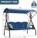 800LBS Patio Swing with Canopy 3 Seat Outdoor Porch Swing with Stand w/Cup Holder & Pillow Glider Chair Swing Bed for Patio Backyard Poolside