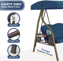 3-Seat Outdoor Porch Swing with Stand, Patio Swing with Canopy, 2 in 1 Porch Swing Bed & Patio Swing Chair for Adult w/Extra Pillows and Cup Holder for Yard