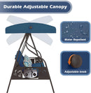 3-Seat Outdoor Porch Swing with Stand, Patio Swing with Canopy, 2 in 1 Porch Swing Bed & Patio Swing Chair for Adult w/Extra Pillows and Cup Holder for Yard