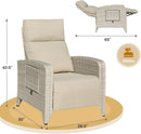 Upgraded Outdoor Recliner Chair, Reclining Patio Chairs with Adjustable Back up to 150°Lay Flat and Extended Footrest, Wicker Recliner Chairs with Flip Table and Removable Olefin Cushion