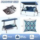 3 Seat Outdoor Porch Patio Swing with Stand 800lbs 2-in-1 Convertible Swing Bed with Adjustable Canopy & Removable Cushion for Yard Garden Deck ( Square Tube)
