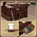 Wooden Porch Swing Heavy Duty 550 LBS Outdoor Patio Swing Bench for Adults with Hanging Chains & Upgraded Cupholders Two Person Front Porch Tree Swing Chair for Garden & Backyard & Balcony