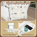 Wooden Porch Swing Heavy Duty 550 LBS Outdoor Patio Swing Bench for Adults with Hanging Chains & Upgraded Cupholders Two Person Front Porch Tree Swing Chair for Garden & Backyard & Balcony