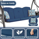3-Seat Outdoor Porch Swing with Stand, Patio Swing with Canopy, 2 in 1 Porch Swing Bed & Patio Swing Chair for Adult w/Extra Pillows and Cup Holder for Yard