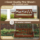 Wooden Porch Swing Heavy Duty 550 LBS Outdoor Patio Swing Bench for Adults with Hanging Chains & Upgraded Cupholders Two Person Front Porch Tree Swing Chair for Garden & Backyard & Balcony