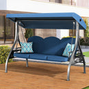 3 Seat Outdoor Porch Patio Swing with Stand 800lbs 2-in-1 Convertible Swing Bed with Adjustable Canopy & Removable Cushion for Yard Garden Deck