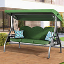 3 Seat Outdoor Porch Patio Swing with Stand 800lbs 2-in-1 Convertible Swing Bed with Adjustable Canopy & Removable Cushion for Yard Garden Deck