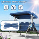 3 Seat Outdoor Porch Patio Swing with Stand 800lbs 2-in-1 Convertible Swing Bed with Adjustable Canopy & Removable Cushion for Yard Garden Deck ( Square Tube)
