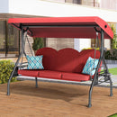 3 Seat Outdoor Porch Patio Swing with Stand 800lbs 2-in-1 Convertible Swing Bed with Adjustable Canopy & Removable Cushion for Yard Garden Deck