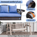 Wicker Porch Swing Heavy Duty 900 LBS 3-Seat Outdoor Patio Swing Chair with Cushions & 8.9ft Chains Outdoor Hanging Bench with Upgraded Cup Holders for Garden Deck Backyard