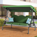 3 Seat Outdoor Porch Patio Swing with Stand 800lbs 2-in-1 Convertible Swing Bed with Adjustable Canopy & Removable Cushion for Yard Garden Deck