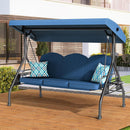 3 Seat Outdoor Porch Patio Swing with Stand 800lbs 2-in-1 Convertible Swing Bed with Adjustable Canopy & Removable Cushion for Yard Garden Deck