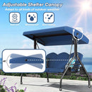 3 Seat Outdoor Porch Patio Swing with Stand 800lbs 2-in-1 Convertible Swing Bed with Adjustable Canopy & Removable Cushion for Yard Garden Deck