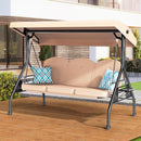 3 Seat Outdoor Porch Patio Swing with Stand 800lbs 2-in-1 Convertible Swing Bed with Adjustable Canopy & Removable Cushion for Yard Garden Deck