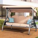 3 Seat Outdoor Porch Patio Swing with Stand 800lbs 2-in-1 Convertible Swing Bed with Adjustable Canopy & Removable Cushion for Yard Garden Deck ( Square Tube)