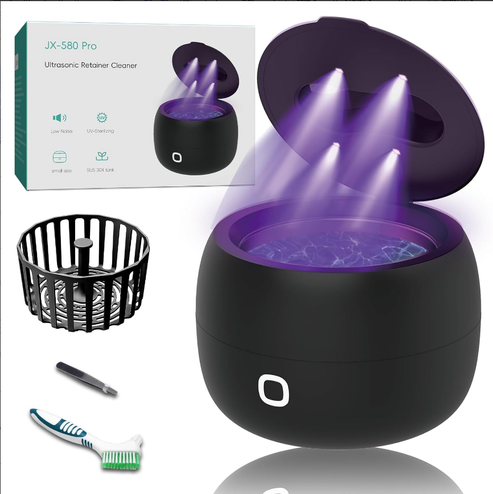 Ultrasonic Retainer Cleaner Machine – 45kHz Retainer Cleaner for Night Guards, Mouth Guards, Dentures – 24W Dental Ultrasonic Cleaner with 4 Modes, 200ML – Great Gift for Braces Users
